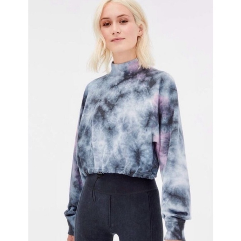 Aeropostale Blue & Pink Tue Dye Cropped Long Sleeve High Neck Sweatshirt XS